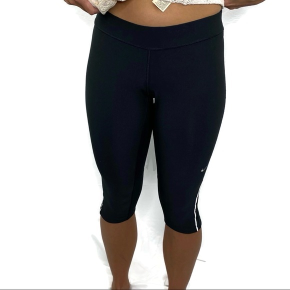 Nike Pants - Nike Black Dry-Fit Crop Running Pants drawl-string waist back zip pocket Medium
